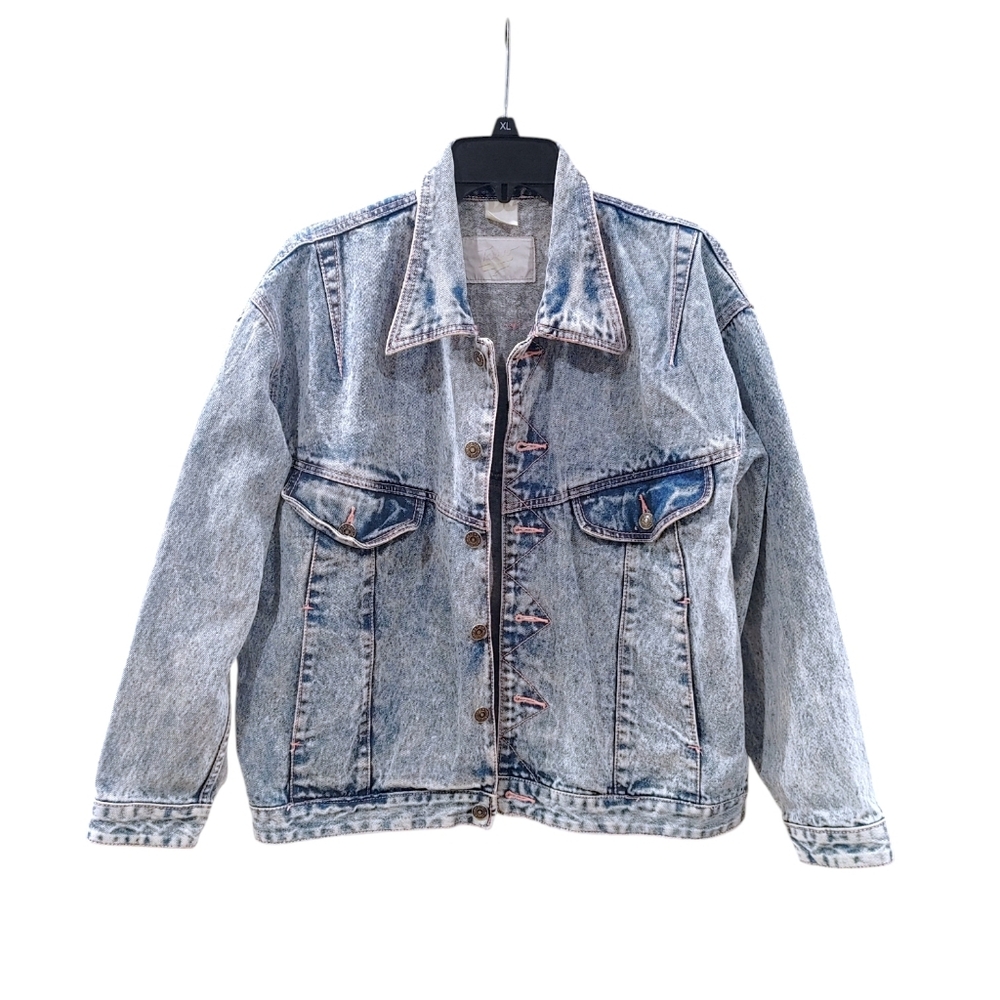 Vintage Taboo 1990s Acid Washed Denim Pink Thread Button Up Jacket Women Size XL - Picture 3 of 8